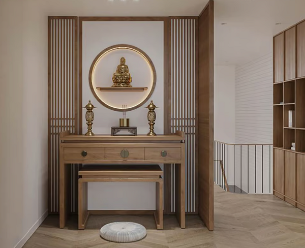 Vách ngăn phòng thờ bằng thanh lam nhựa giả gỗ