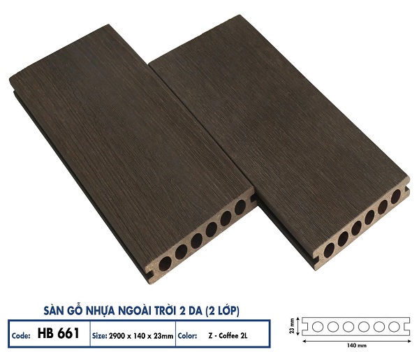 Sàn gỗ nhựa ngoài trời Hobi Wood 2 da HB661