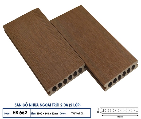Sàn gỗ nhựa ngoài trời Hobi Wood 2 da HB662