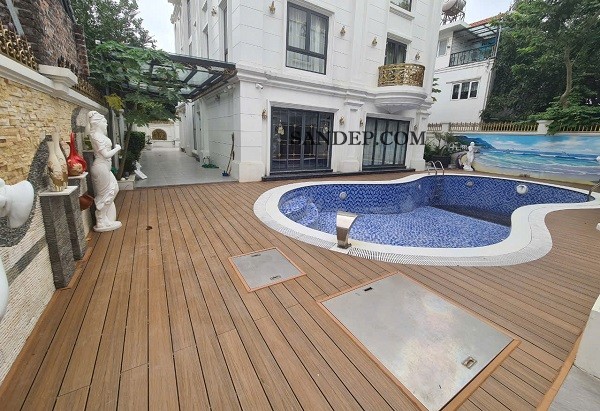 Sàn gỗ bể bơi làm từ vật liệu gỗ nhựa 2 lớp Tecwood