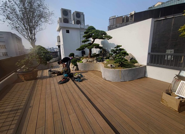 sàn gỗ sân thượng 2 lớp lỗ tron Tecwood