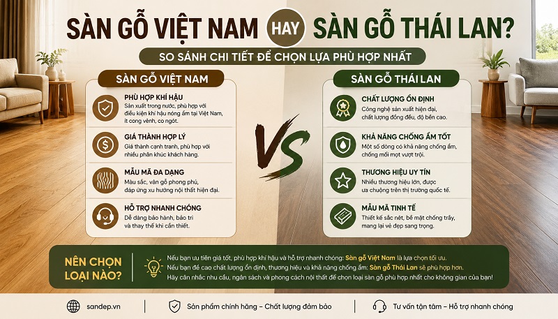 So sánh sàn gỗ Việt Nam và sàn gỗ Thái Lan