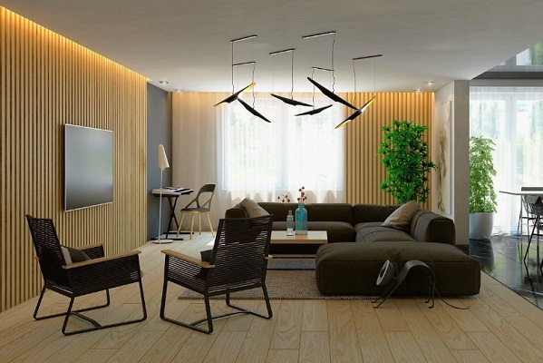 Thanh lam giả gỗ ốp tường trang trí phòng khách