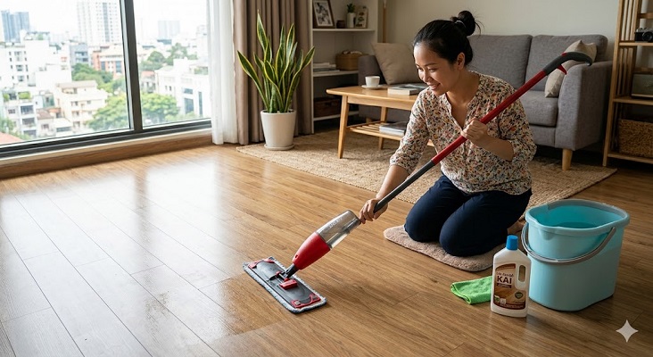 Vệ sinh sàn gỗ Indoneisa đúng cách