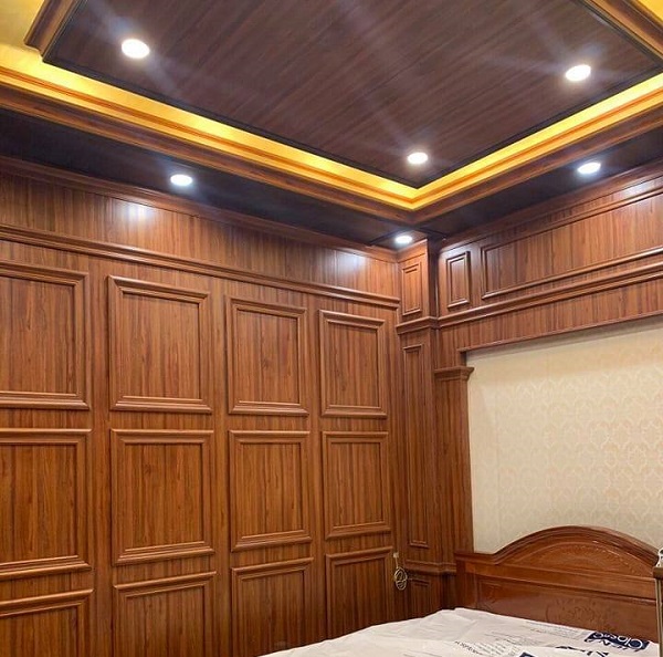 mẫu trần nhựa giả gỗ phòng ngủ giật cấp