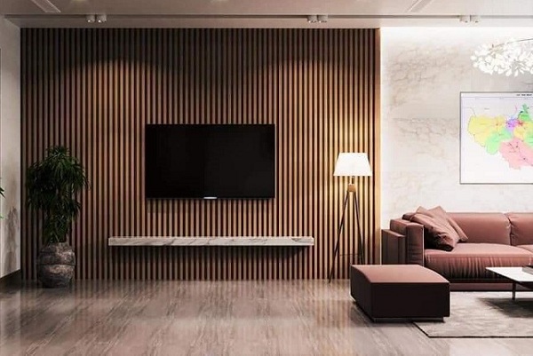 Vách nhựa giả gỗ ốp tường trang trí phòng khách