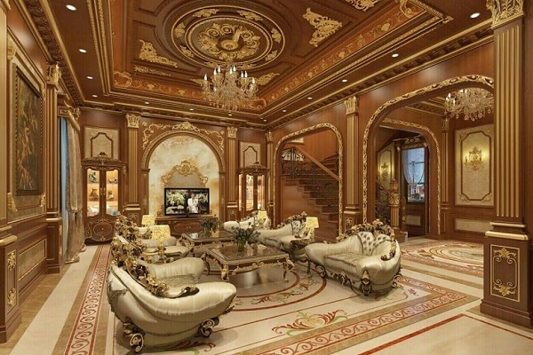 ốp trần gỗ tự nhiên biệt thự sang trọng