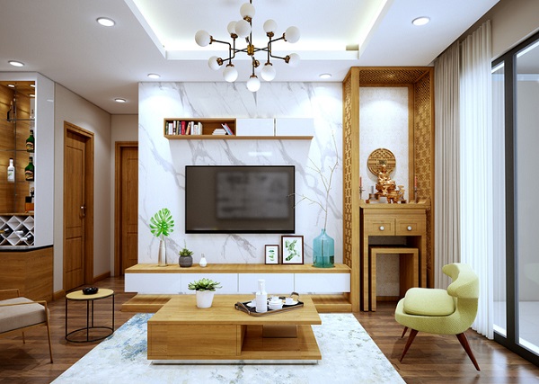ốp tường nhựa phòng khách chung cư