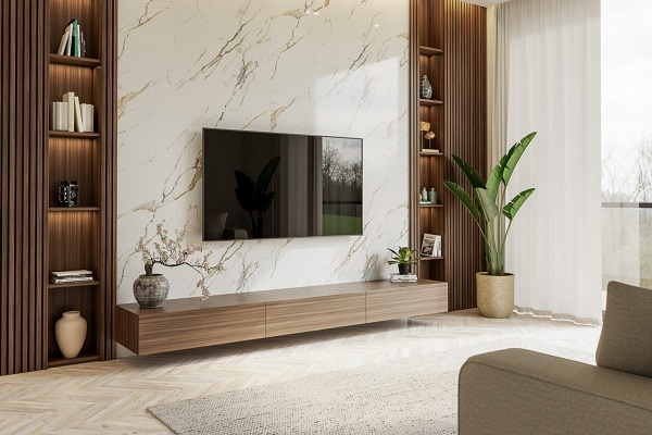 Mẫu ốp nhựa giả đá kết hợp với tấm ốp giả gỗ lam sóng được ưa chuộng
