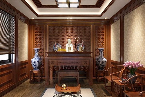 Mẫu ốp chân tường phòng thờ giả gỗ