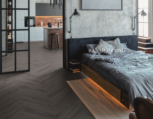 Sàn gỗ xám đậm vân xương cá