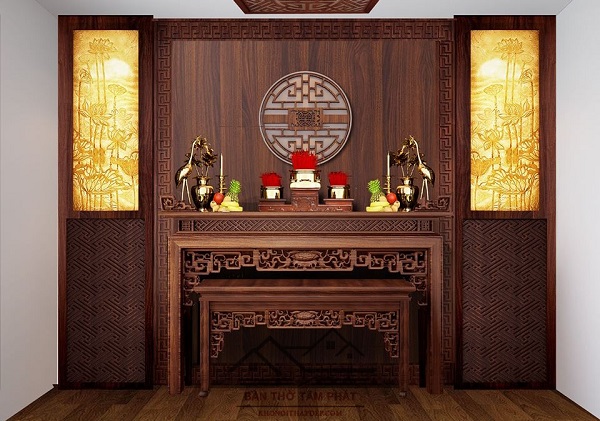 mẫu phòng thờ ốp nhựa giả gỗ