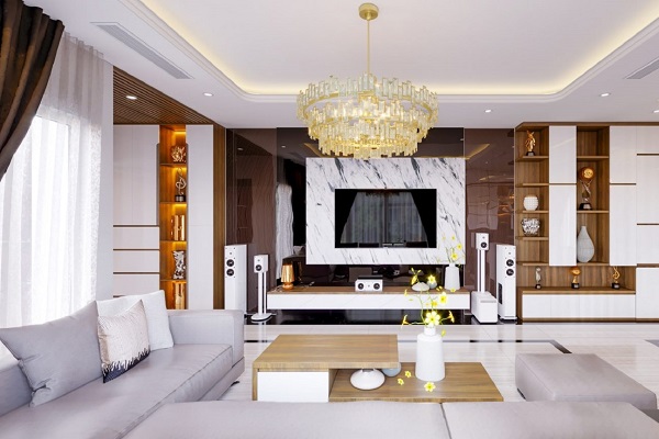 ốp tường pvc phòng khách biệt thự