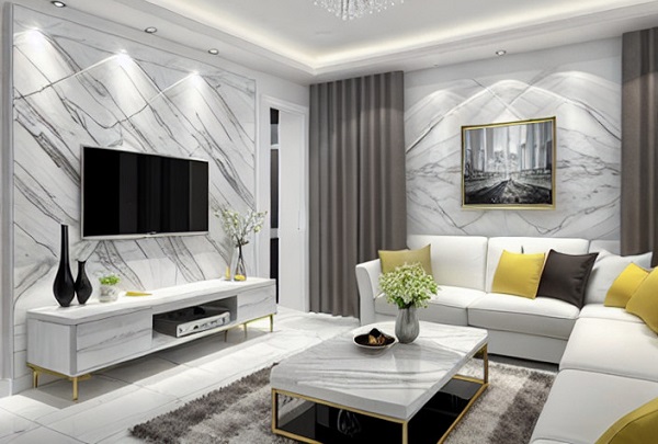 Mẫu ốp nhựa giả đá phòng khách