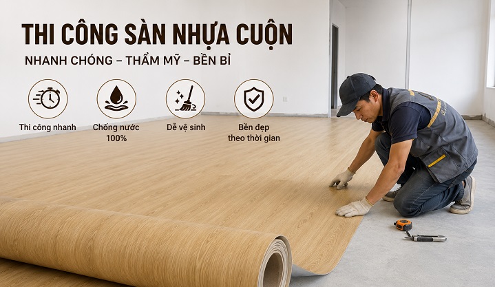 Thi công sàn nhựa cuộn