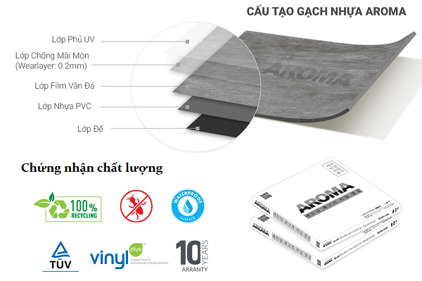 ưu điểm của sàn nhựa dán keo giả đá Aroma